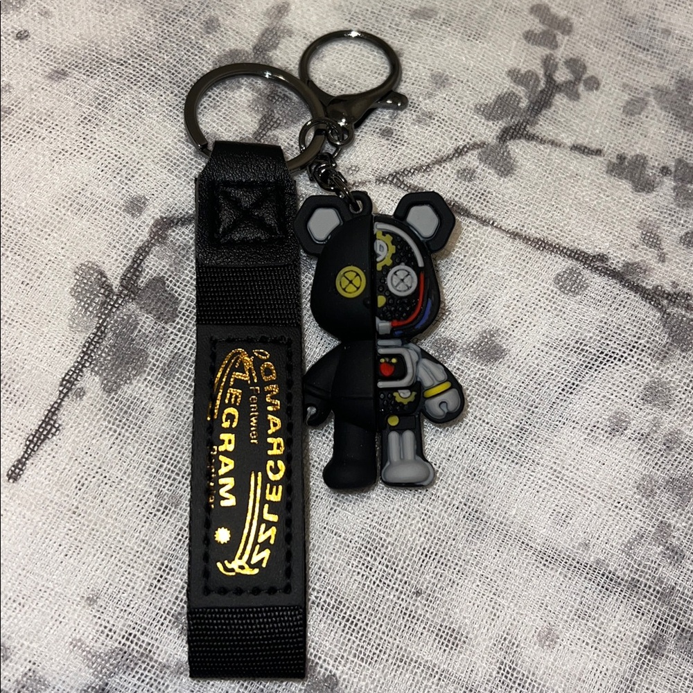 Black Keychain with Colorful Bear Charm